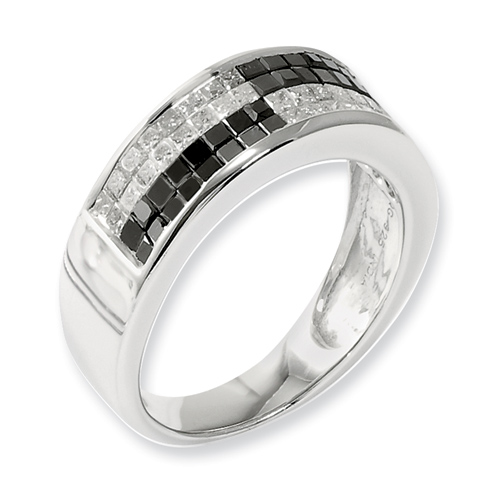 1.3 Ct Sterling Silver Black and White Diamond Ring