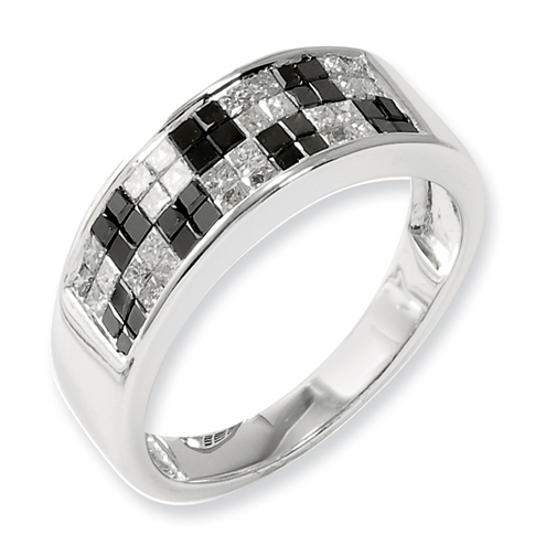 1 Ct Sterling Silver Black and White Diamond Checkerboard Ring