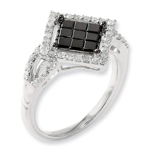1 Ct Sterling Silver Black and White Diamond Ring