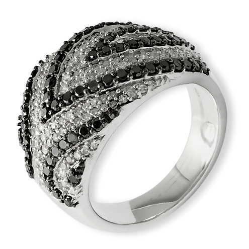 1.5 Ct Sterling Silver Black and White Diamond Ring