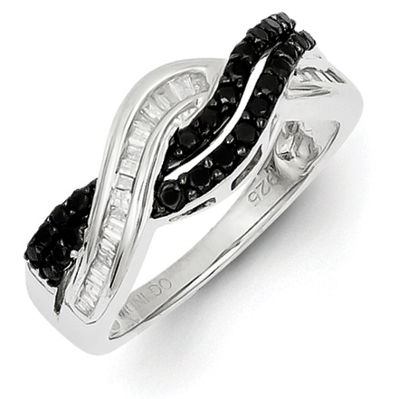 Sterling Silver 0.50 Ct Black and White Diamond Ring with Wrap Design