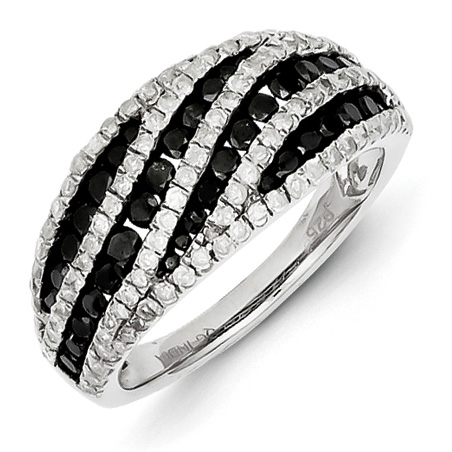 1.5 Ct Sterling Silver Black and White Diamond Ring