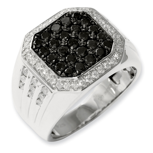 2 Ct Sterling Silver Black and White Diamond Mens Ring