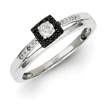 0.2 Ct Sterling Silver Black and White Diamond Square Ring