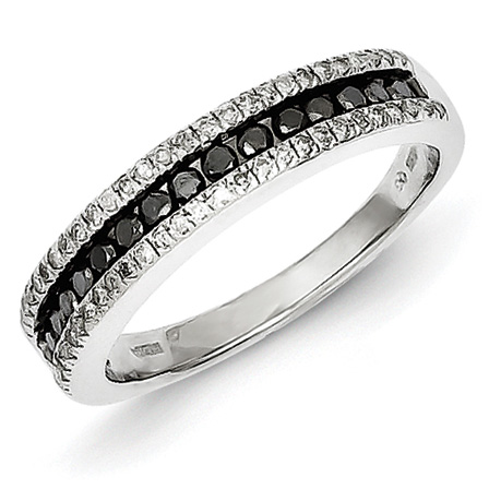 Sterling Silver 0.51 Ct Black and White Diamond Ring Channel Set