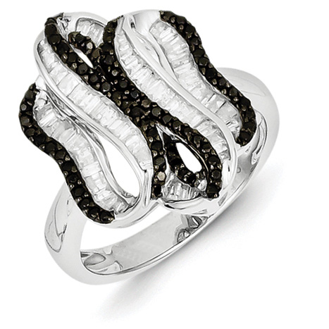 0.86 Ct Sterling Silver Black and White Diamond Ring