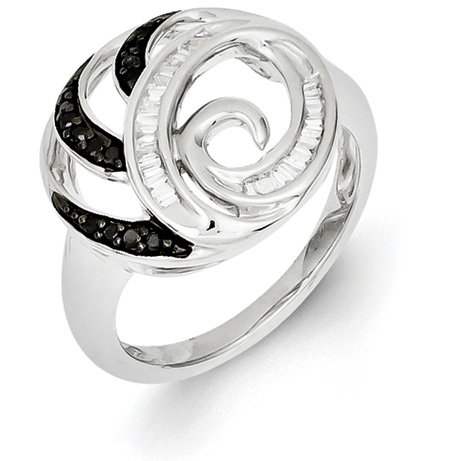 0.25 Ct Sterling Silver Black and White Diamond Ring