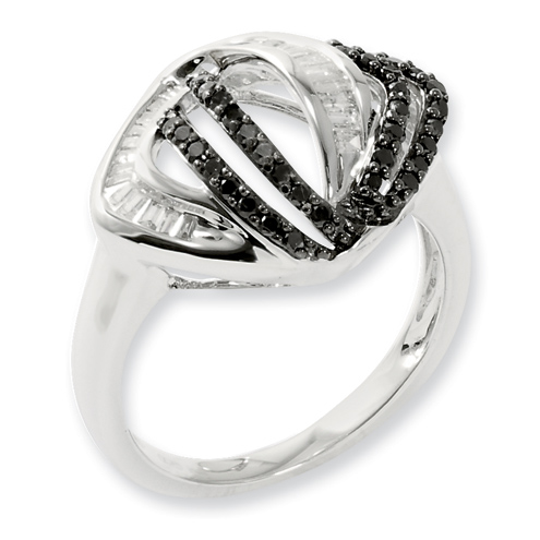 0.5 Ct Sterling Silver Black and White Diamond Ring