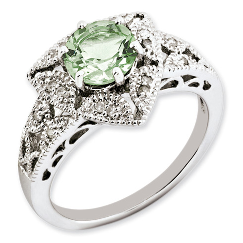 1.25 ct Sterling Silver Green Quartz and Diamond Ring