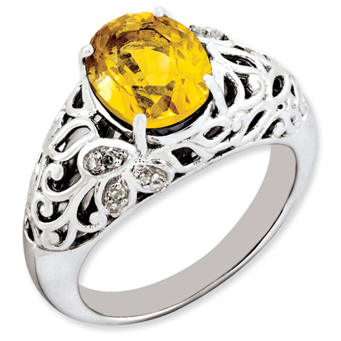2.4 ct Citrine and Diamond Ring with Vine Design Sterling Silver