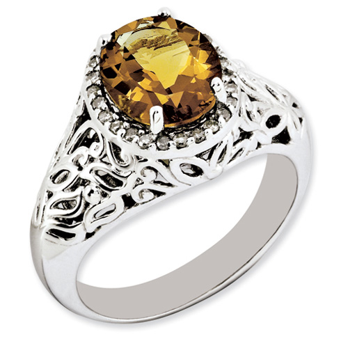 2.4 ct Whisky Quartz and Diamond Ring Sterling Silver