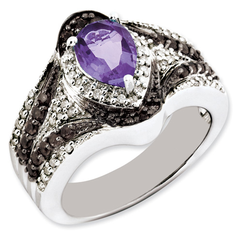 1 ct Sterling Silver Amethyst and Smokey Quartz and Diamond Ring