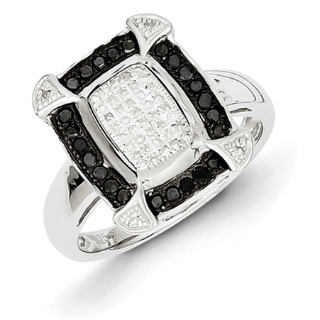 0.34 Ct Sterling Silver Black and White Diamond Ring