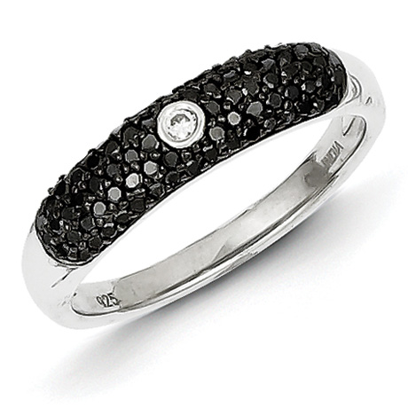 0.4 Ct Sterling Silver Black and White Diamond Dome Band