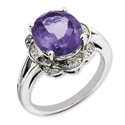 4.25 ct Sterling Silver Amethyst and Diamond Ring