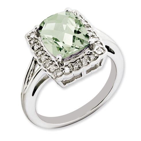 2.96 ct Green Quartz and Diamond Halo Ring Sterling Silver