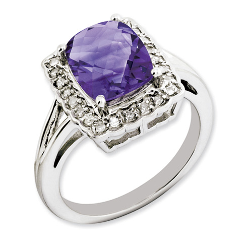 2.85 ct Amethyst and Diamond Halo Ring Sterling Silver