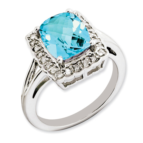 3.15 ct Light Swiss Blue Topaz and Diamond Halo Ring Sterling Silver