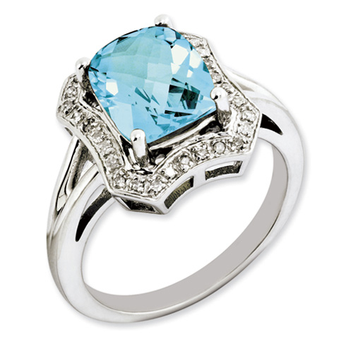 3.15 ct Sterling Silver Light Swiss Blue Topaz and Diamond Ring