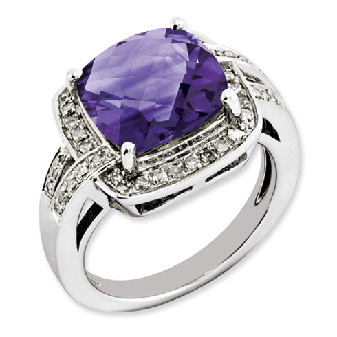 5 ct Sterling Silver Amethyst and Diamond Ring