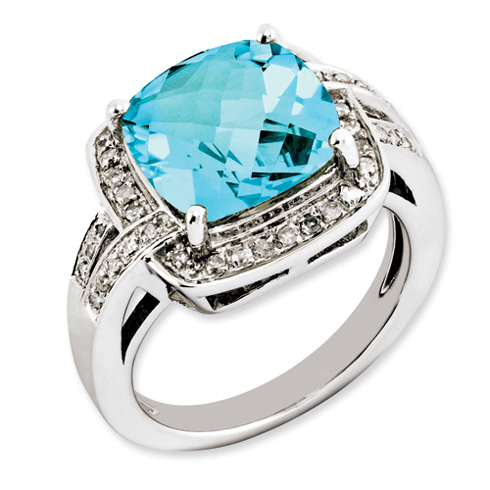 Sterling Silver 6.2 ct Light Swiss Blue Topaz and Diamond Ring