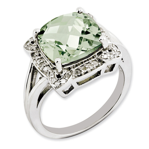 3.55 ct Sterling Silver Green Quartz and Diamond Ring