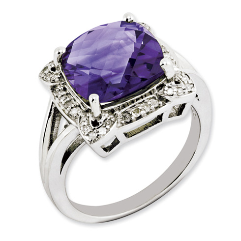 5 ct Amethyst Ring with Diamond Accents Sterling Silver