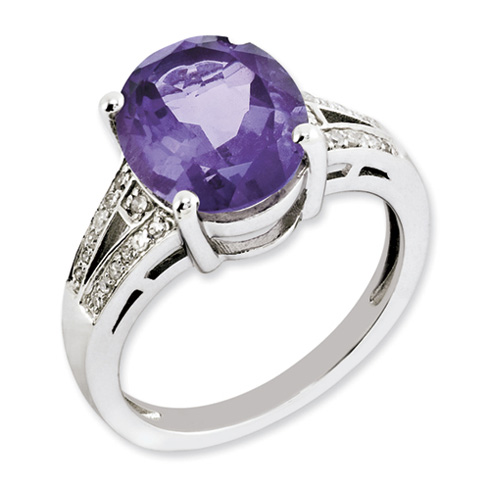 4.25 ct Sterling Silver Amethyst and Diamond Ring