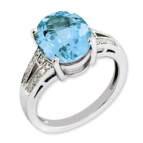 6 ct Sterling Silver Light Swiss Blue Topaz and Diamond Ring