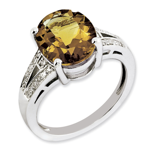 4.5 ct Sterling Silver Whiskey Quartz and Diamond Ring