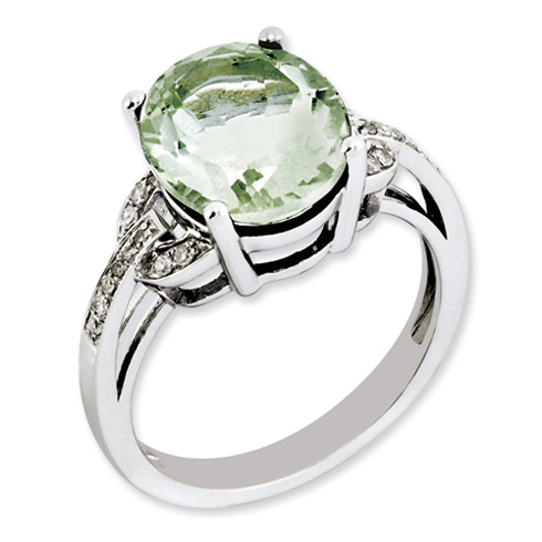 4.5 ct Sterling Silver Green Quartz and Diamond Ring