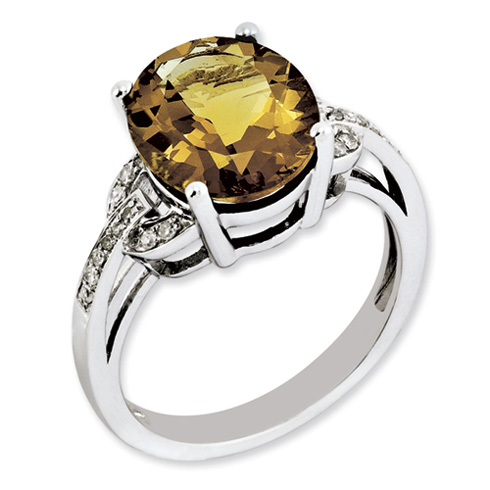 4.5 ct Oval Whiskey Quartz and Diamond Ring Sterling Silver