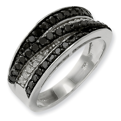0.75 Ct Sterling Silver Black and White Diamond Ring