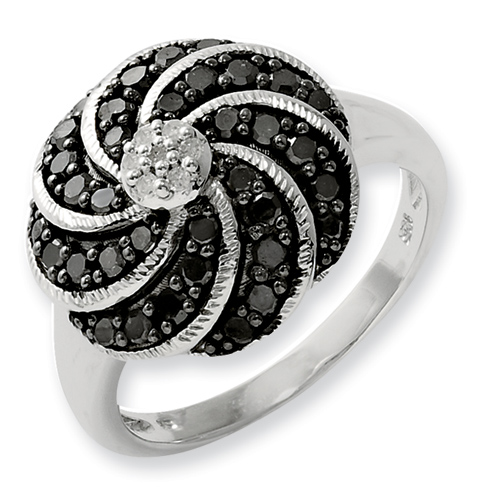 0.75 Ct Sterling Silver Black and White Diamond Ring