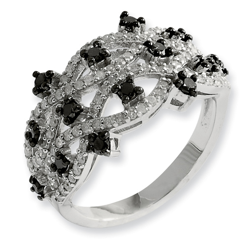 1 Ct Sterling Silver Black and White Diamond Ring