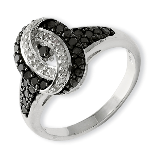 0.51 Ct Sterling Silver Black and White Diamond Ring