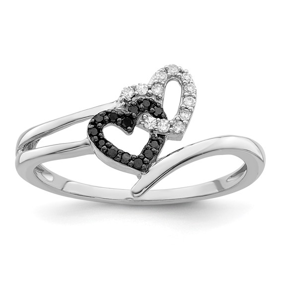Sterling Silver 0.1 ct tw Black and White Diamond Heart Ring