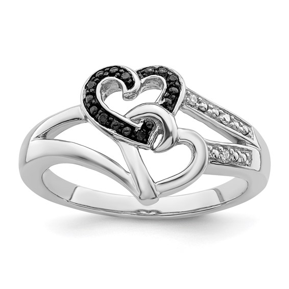Sterling Silver .03 Ct Black and White Diamond Heart Ring QR3338