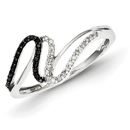 0.10 Ct Sterling Silver Black and White Diamond Ring