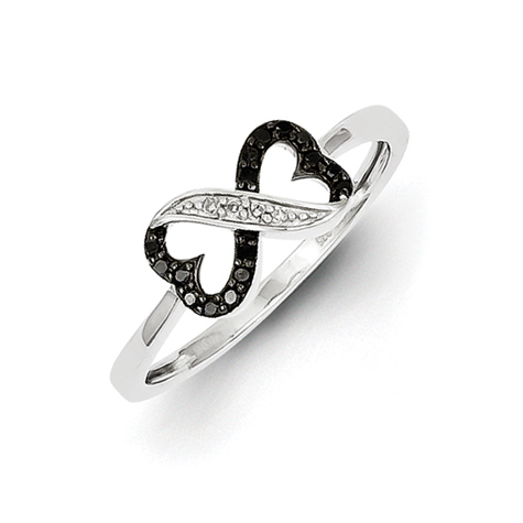 Sterling Silver Black and White Diamond Double Heart Ring