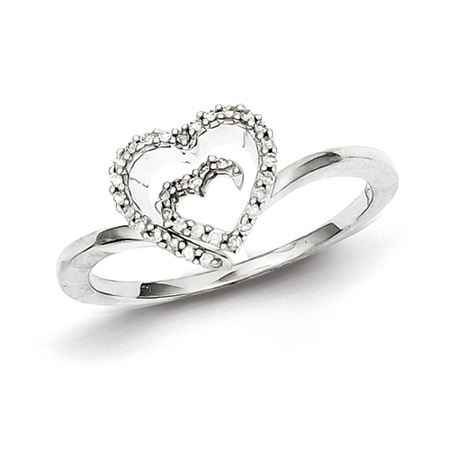 Sterling Silver 1/10ct Diamond Heart in Heart Promise Ring