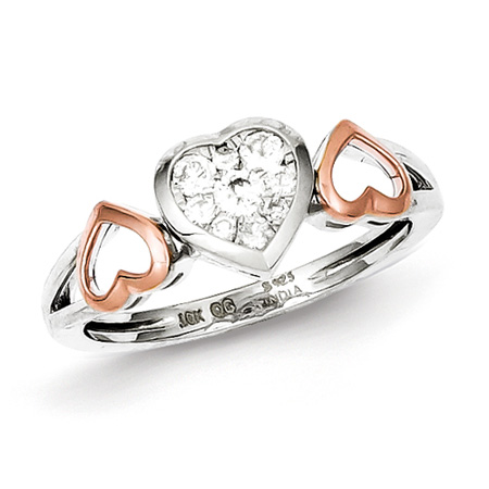 14kt Rose Gold Plated 1/4ct Diamond Triple Heart Promise Ring