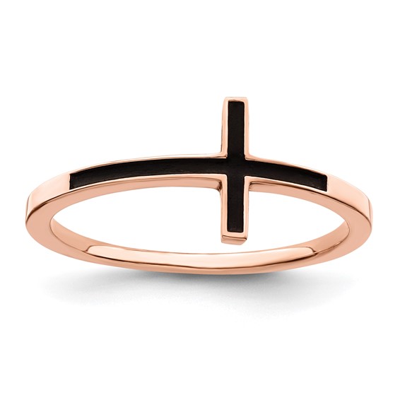 Antiqued Rose Gold-Plated Sterling Silver Sideways Cross Ring