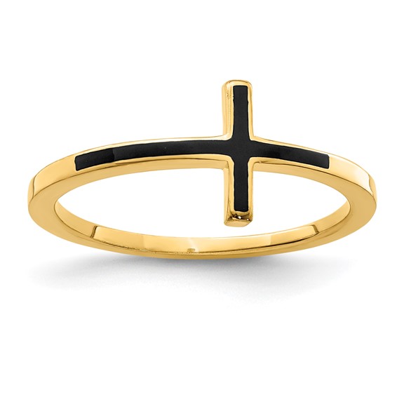 Antiqued Gold-Plated Sterling Silver Sideways Cross Ring