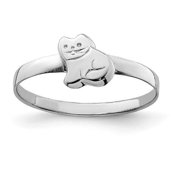 Rhodium-plated Sterling Silver Child's Polished Kitty Cat Ring