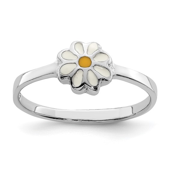 Sterling Silver Child's White and Yellow Enamel Daisy Ring