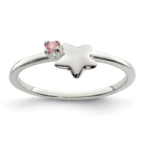 Sterling Silver Star Kid's Ring with Pink CZ