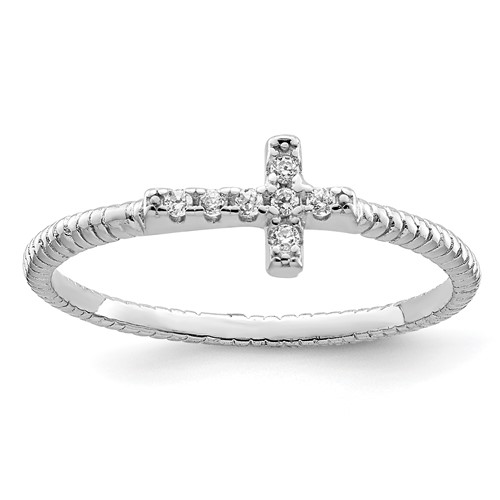Sterling Silver Cubic Zirconia Mini Cross Ring