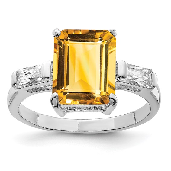 Sterling Silver Emerald Cut Citrine Ring