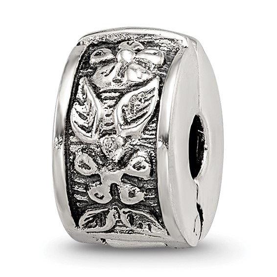 Sterling Silver Reflections Hinged Floral Clip Bead Antiqued Finish